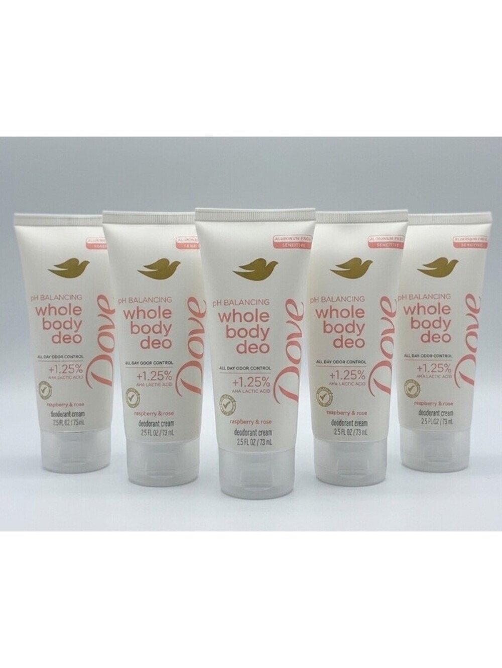 Lot of 5 Dove pH Balancing Whole Body Deo Cream Raspberry & Rose 2.5 oz New
